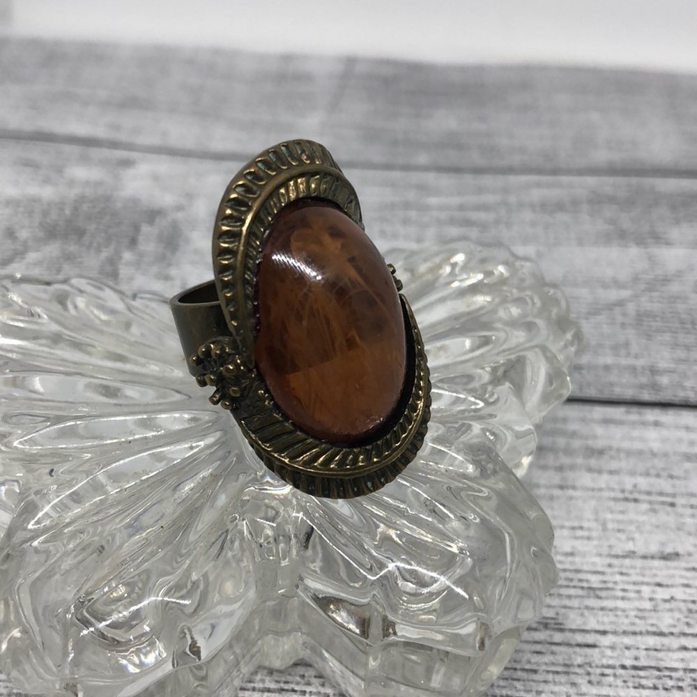 ARTISAN style brass faux gemstone faux amber big statement ring